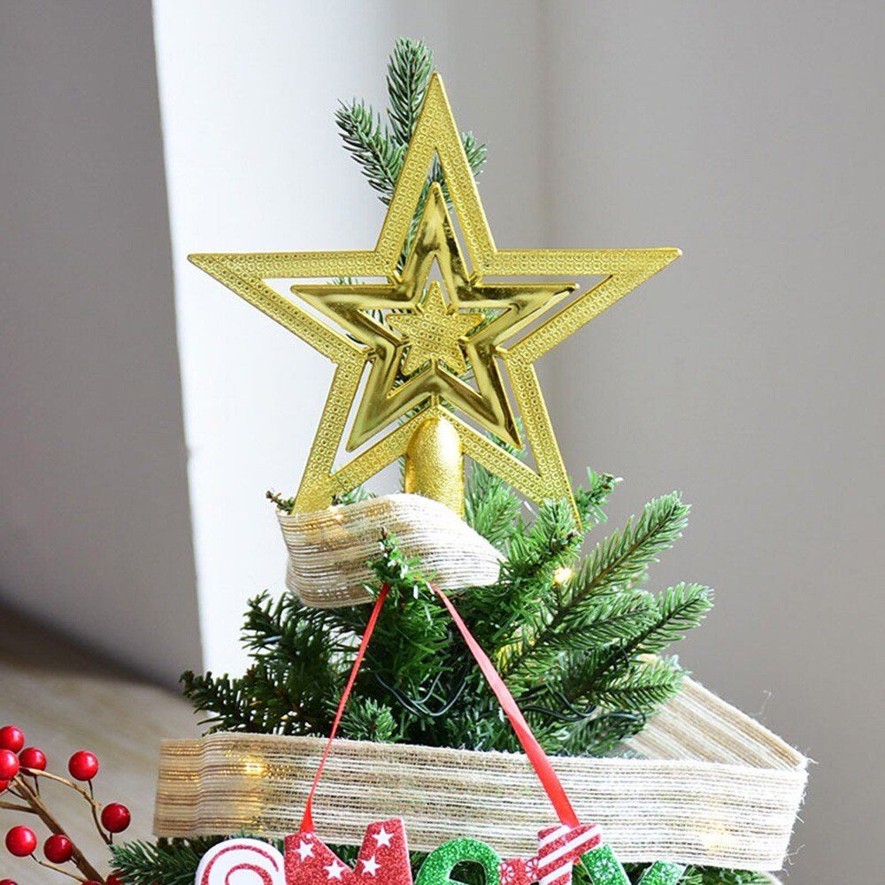 Optioneel Kerstboom Topstar Ornamenten Vergulde Plastic PVC vijfpuntige Ster Voor Home Party Kerst Decoratie 3 Maten