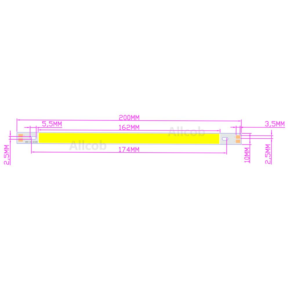 [allcob] led cob 200*10mm 12v 10w varm natur hvid blå rød grøn gul til billys gør-det-selv cob led strip bar pære lyskilde