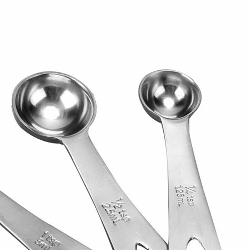 5pcs/Set Stainless Steel Silver Measuring Spoons Cups Tea Coffee Scoops Kitchen Utensil Tool 5 Sizes 1.25/2.5/5/7.5/15ml