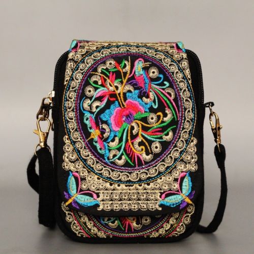 Bloemen Geborduurde vrouwen Chinese Nationale Stijl Schoudertas Messenger Crossbody Tas Dames Reizen Purse Bag: Multicolor