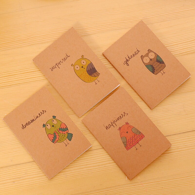 4pcs/lot Graffiti Cute Cartoon Kids Small Writing Craft Paper Blank Notebook Diy Handwritten sketches Painting School Office: Owl