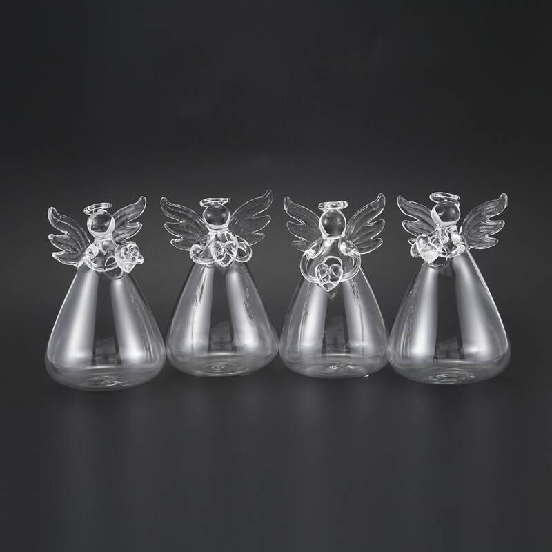 Set of 4 Cute Clear Glass Angel Shape Flower Plant Hanging Vase Wedding Decor