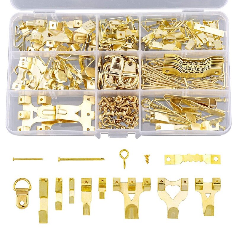 266 Pcs Assorted Picture Hangers Kit Frame Hanging Hooks Hardware with Hooks, Nails, Sawtooth, D Ring and Screw Eyes