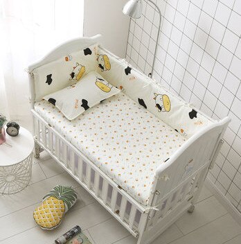 6 Pcs Koe Baby Beddengoed Sets Katoenen Baby Wieg Protector Soft Cot Beddengoed Pakket, baby Beddengoed (4 Bumpers + Sheet + Kussen Cover)