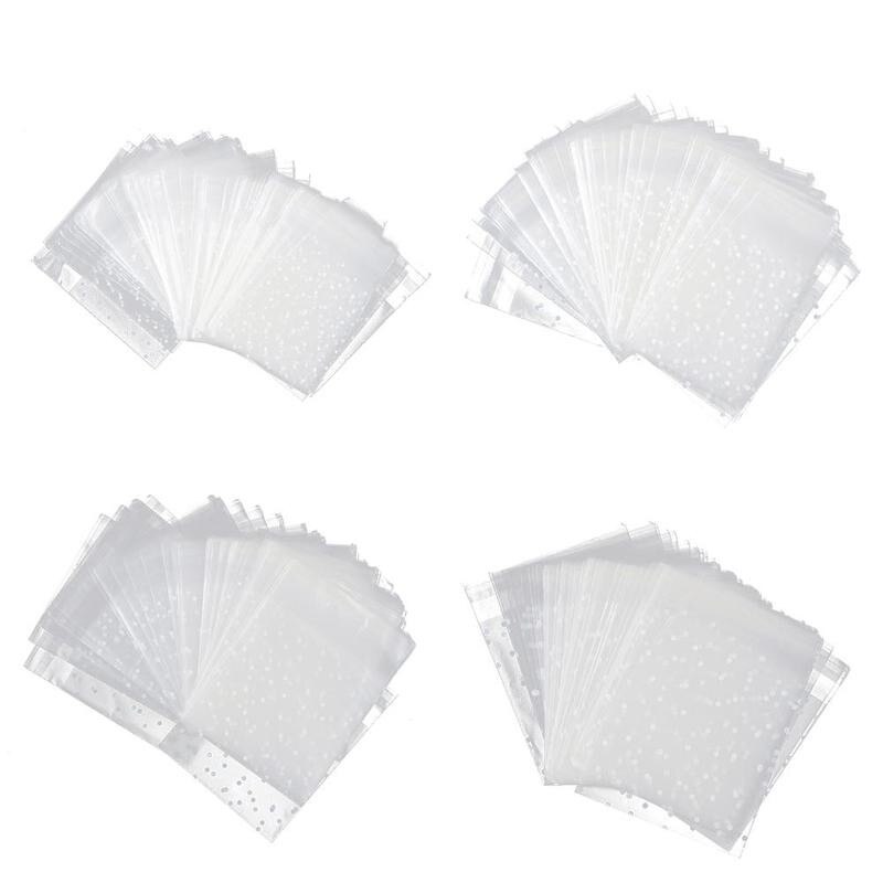 100 stk gennemsigtig kiks pose plast cellofan polka dot slik cookie emballage poser jul diy selvklæbende pose
