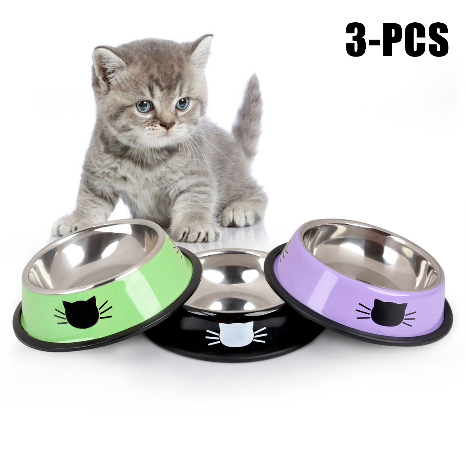 Producto para mascotas, cuenco para gatos y perros, de acero inoxidable, antideslizante, cuenco para comida para perros y gatos, cuencos para Alimentación de Mascotas, herramienta, accesorios para alimentar mascotas: Green Black Purple