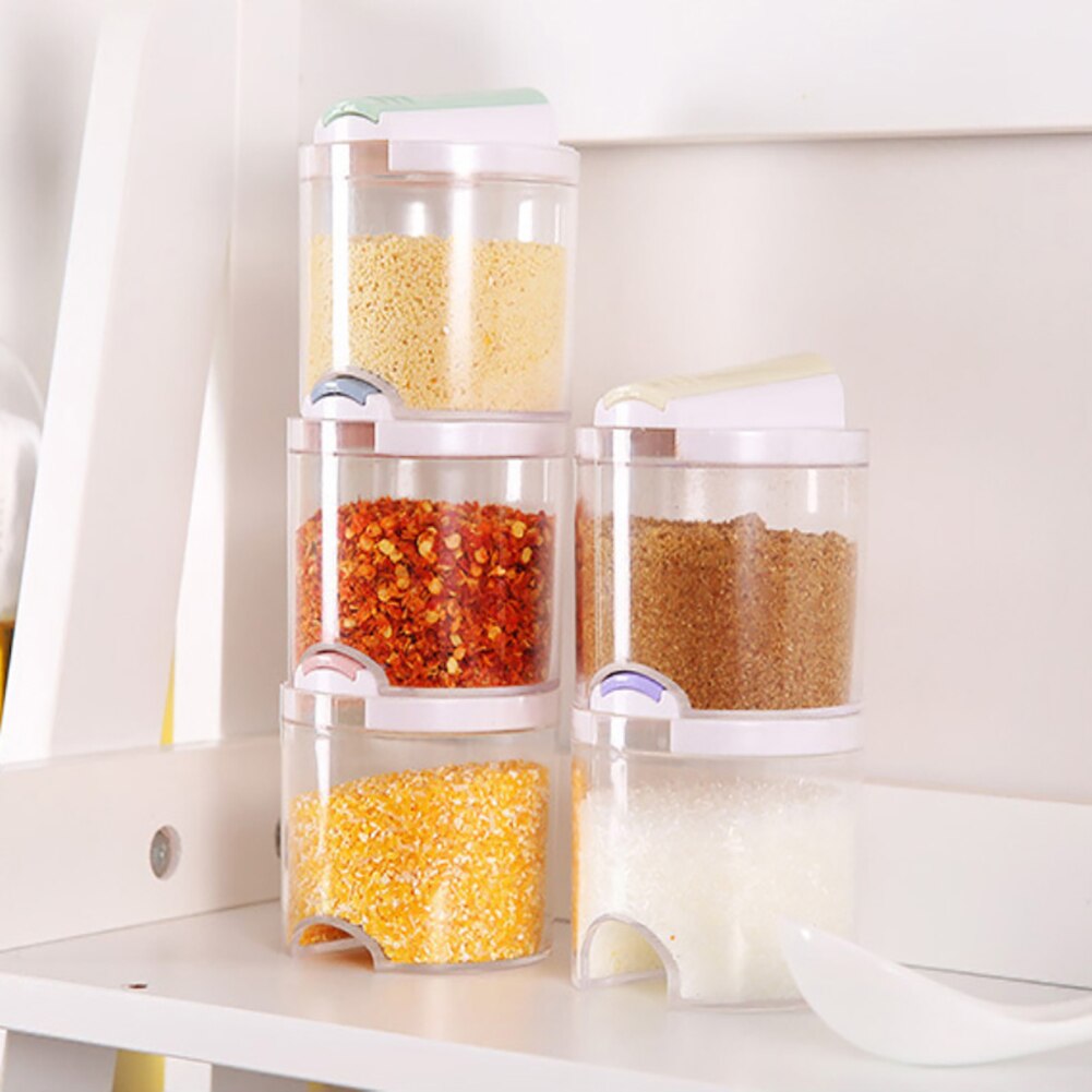 5 Stks/set Kruiden Spice Plastic Flessen Potten Dozen Keuken Organizer Deksel Kan Cover Organisatie Accessoires Pen Tool