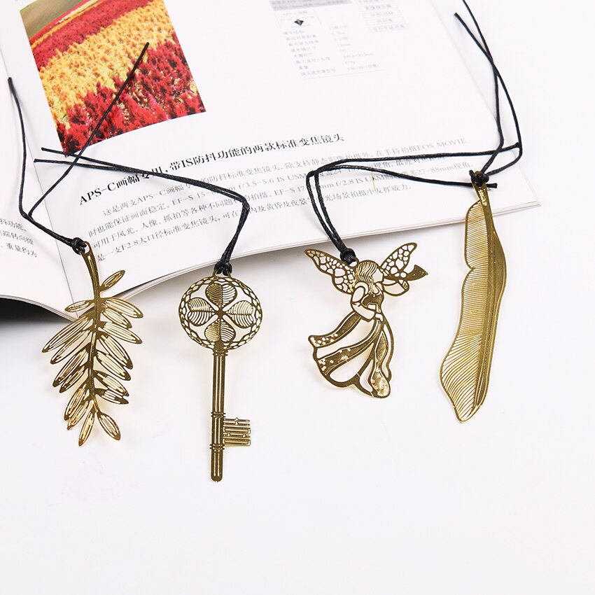 1PC Metal Bookmark Vintage Key Feather Angel Musical Instruments Bookmark Paper Clip for Book Mark Notes 4 Types Available