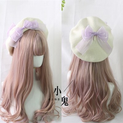 Japanse Kawaii Baret Hoed Lolita Tiener Hart Zoete Wollen Handgemaakte Cute Lace Strik Warme Herfst Winter Schilder Hoed Hoofdtooi: 14
