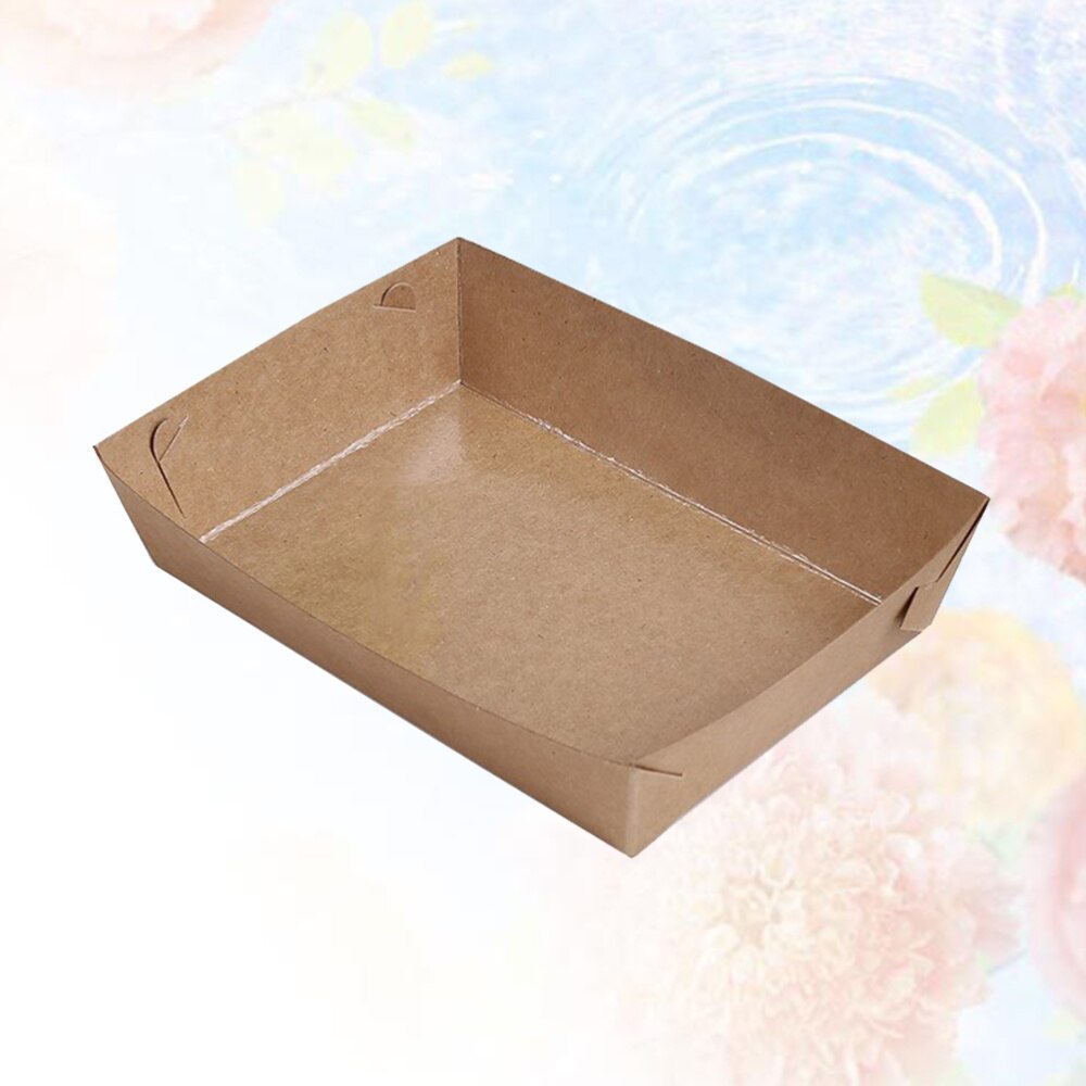 30pcs Disposable Paper Food Serving Tray Kraft Paper Coating Boat Shape Snack Box French Fries Chicken Box (Bottom 16x11x4cm)