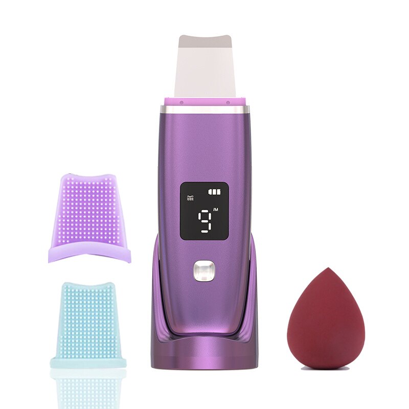 Ultrasonic Skin Scrubber Deep Cleaner Vibration Face Spatula Blackhead Remover Facial Scrubber Shovel Clean Cavitation Peeling: without box purple