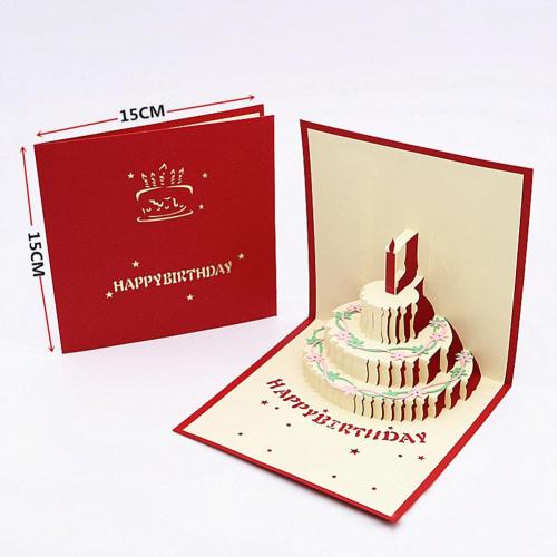 Happy Birthday Lover Anniversary Invitations Cake 3D Greeting Card Postcard: Red