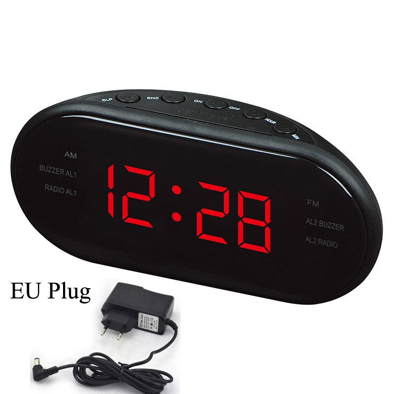 Sleep & Snooze Function Outlet Powered Big Digit Display for Bedroom LED Digital Alarm Clock AM/FM Radio with Dual Alarms: Red EU