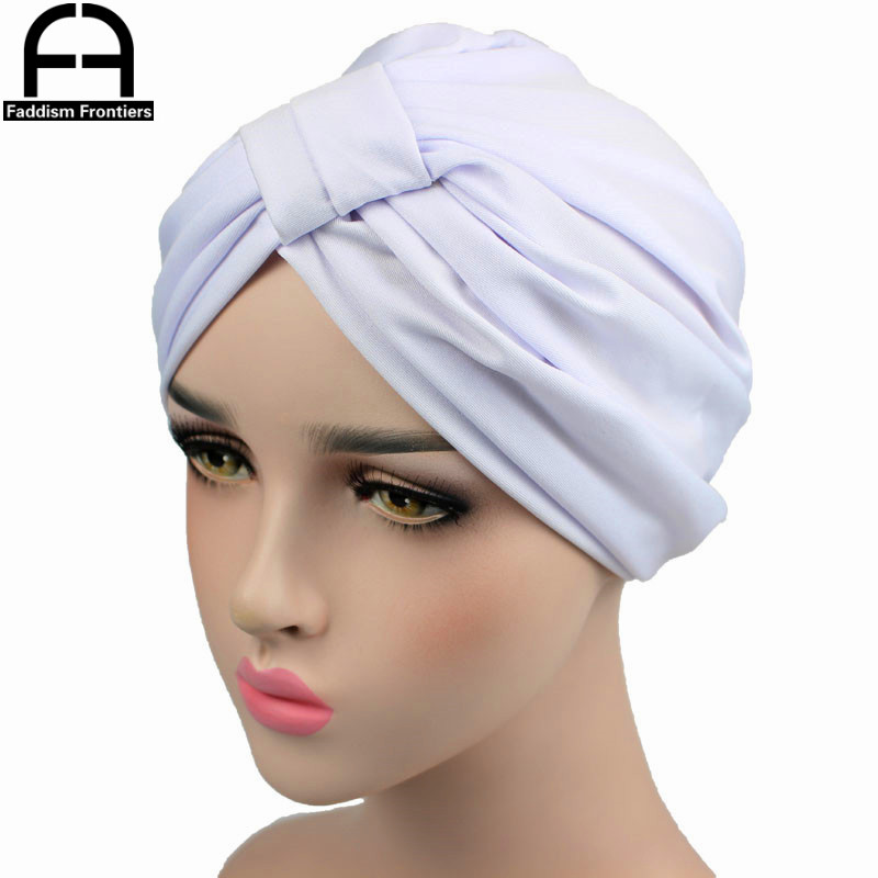 Turbante elástico de LICRA para mujer, diadema, turbante musulmán, Bandanas para quimio, accesorios para el cabello: Blanco