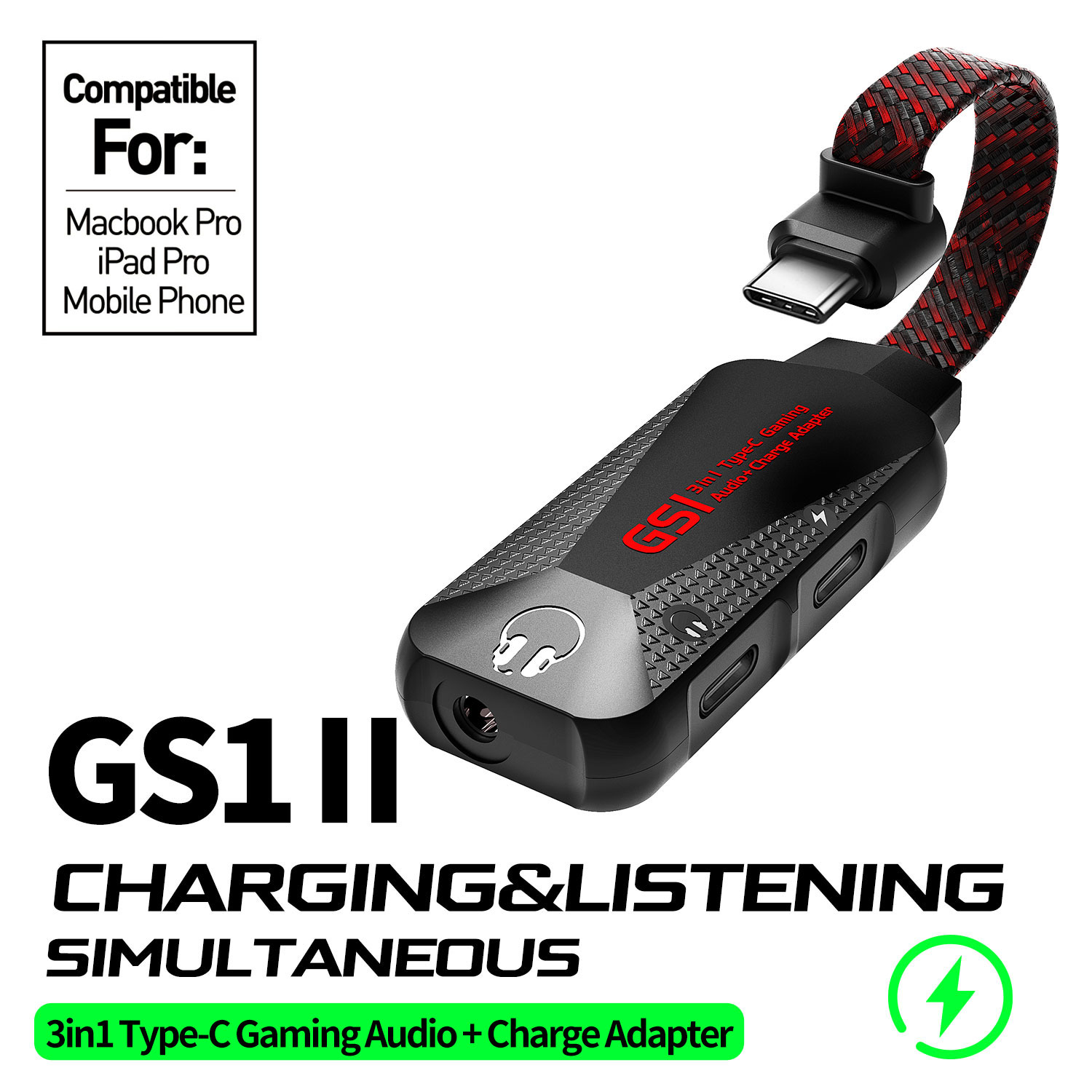 PLEXTONE GS1 3in1 Adapter Type-C to Audio Jack 3.5mm Fast Charging