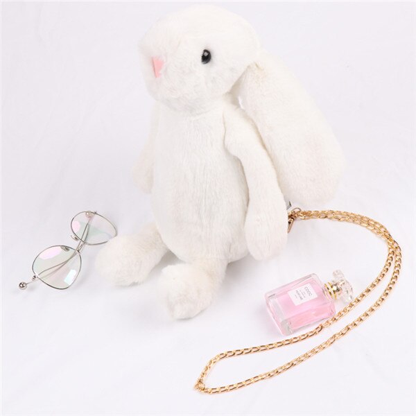 Pluizig Konijn Pluche Zak Meisje Cartoon Konijn Messenger Bag Schouder Konijn Tas: WHITE