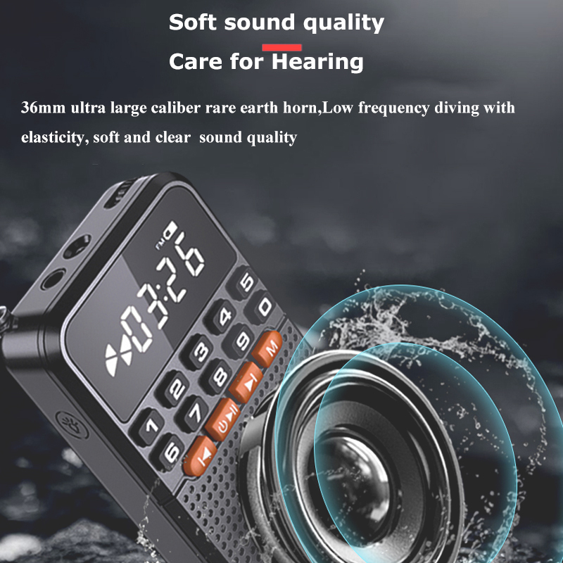 Mini przenośne Radio Bluetooth 5.0 FM podwójna antena kieszonkowy odbiornik radiowy karta TF do głośnika odtwarzacz muzyki z latarką LED