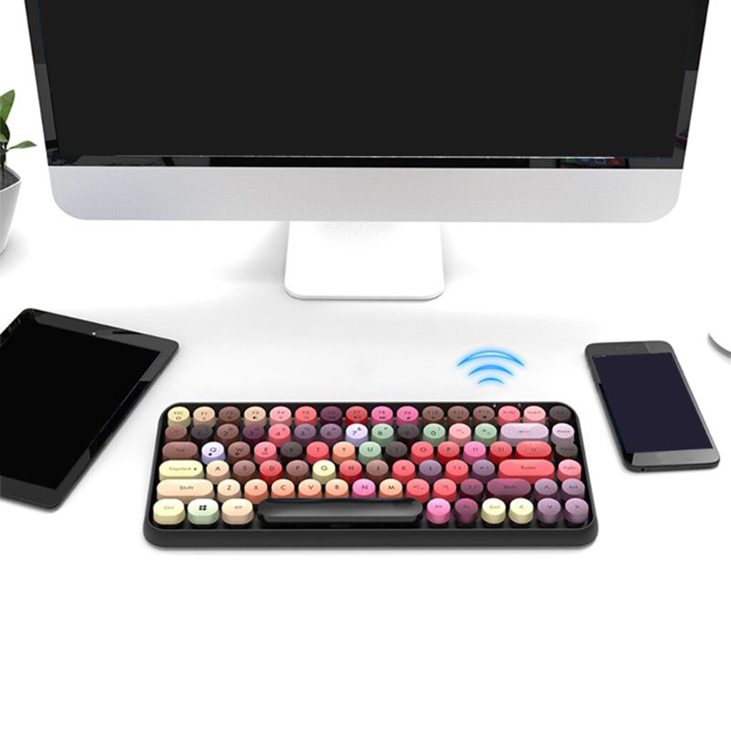 Ajazz 308i Draadloze Toetsenbord Stoom Punk Retro Ronde Keycap Universele 84 Toetsen Bluetooth Toetsenborden Voor Pc Laptop Gaming Toetsenbord: Multicolor