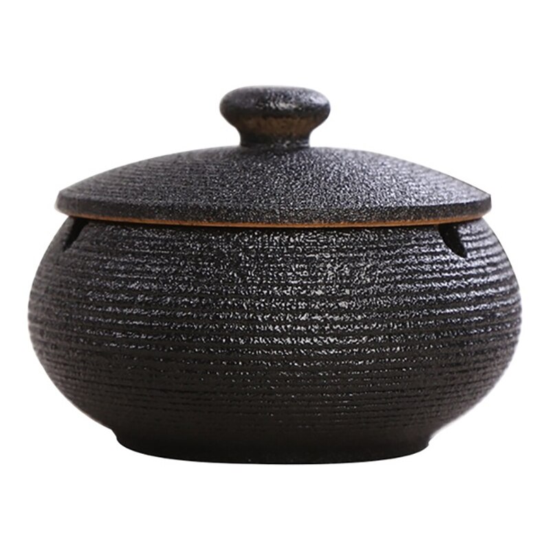 Keramische Asbak Met Winddicht Deksel Voor Indoor Outdoor Gebruik: Black