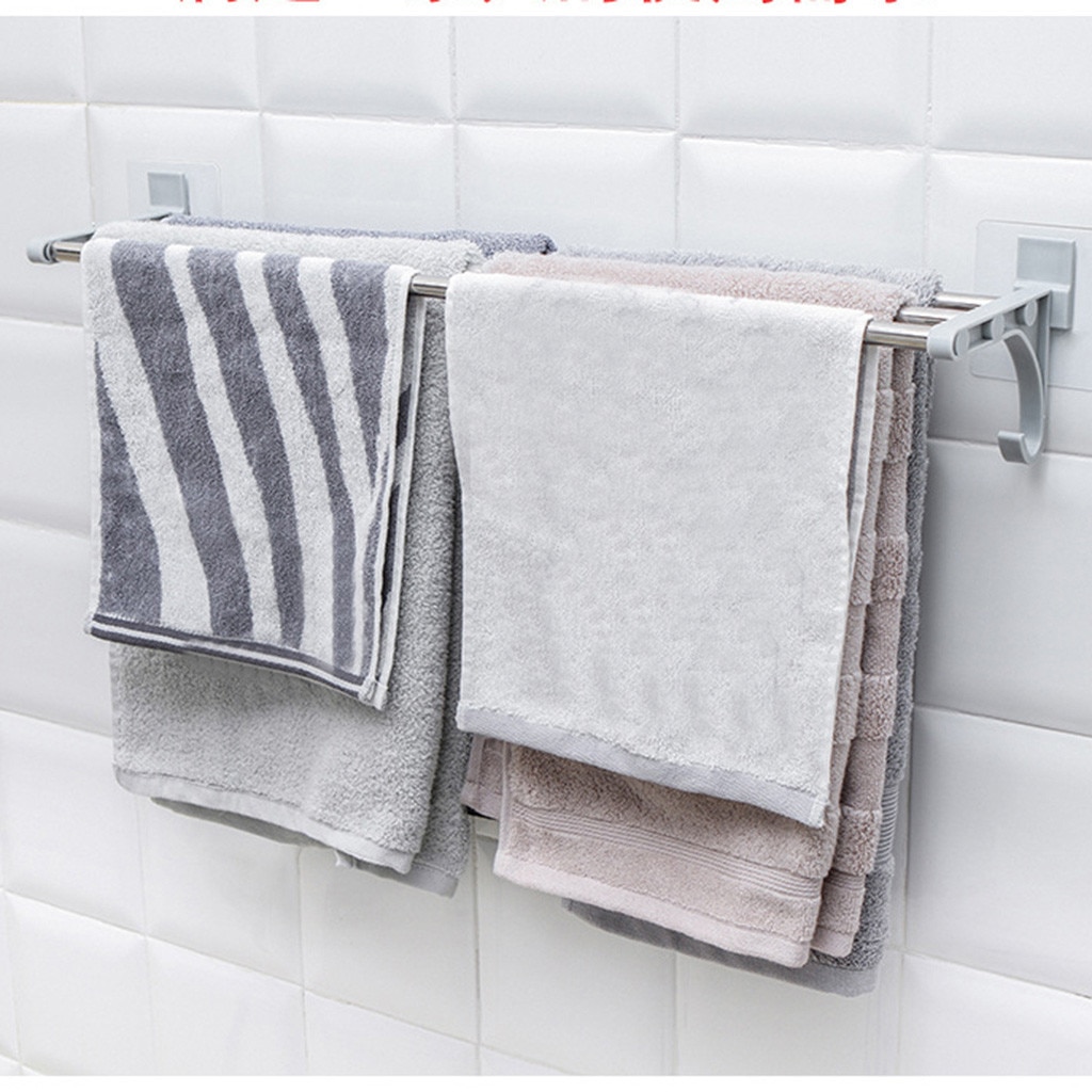 Bathroom Towel Racks Double Towel Rack Wall Mounted Space Aluminum Towel Shelf With Hooks Bath Rails Bars