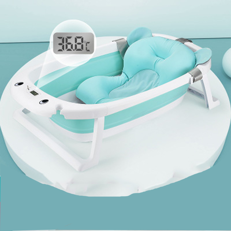Foldbare børnebadekar baby bærbart badekar med elektronisk temperatur, sammenklappelig badefad til 0-6 børn sparer plads
