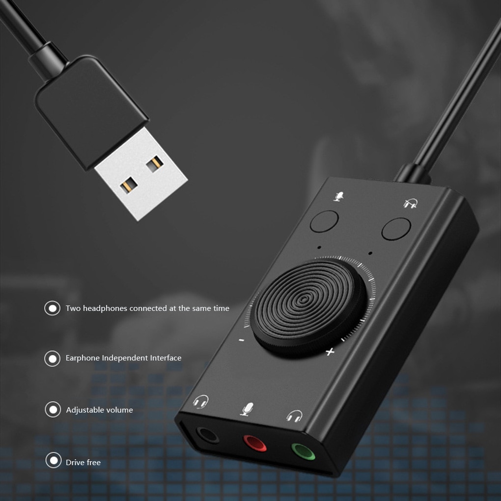 Tragbare USB Externe Soundkarte Stereo Mic Lautsprecher Headset Audio Jack 3,5mm Kabel Adapter Stumm Schalter Volumen Einstellung