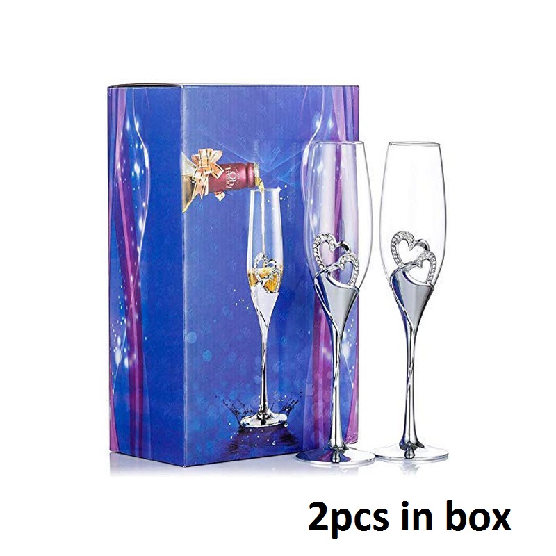 Gold Crystal Champagne Glas Bruiloft Roosteren Fluiten Drink Cup Party Huwelijk Wijn Decoratie Cups Voor Partijen 2 Stks/set: Silver Cups