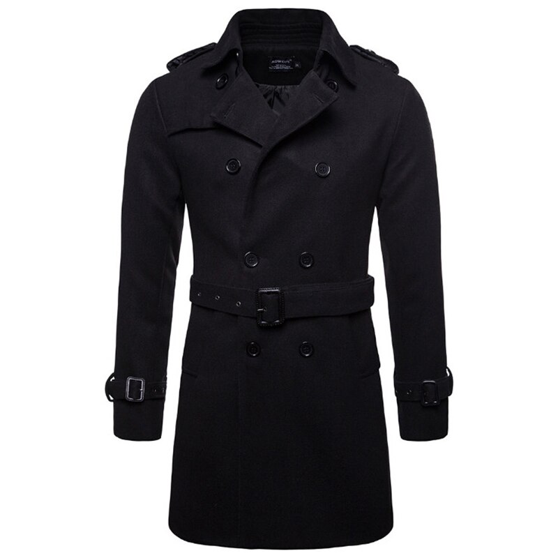 Europa und Amerika Lange Wolle &Ampere; Mischungen Mantel Männer Herbst Winter Zweireiher Windjacke Jacke Männer Erbse Mantel UNS größe XXL: Schwarz / S