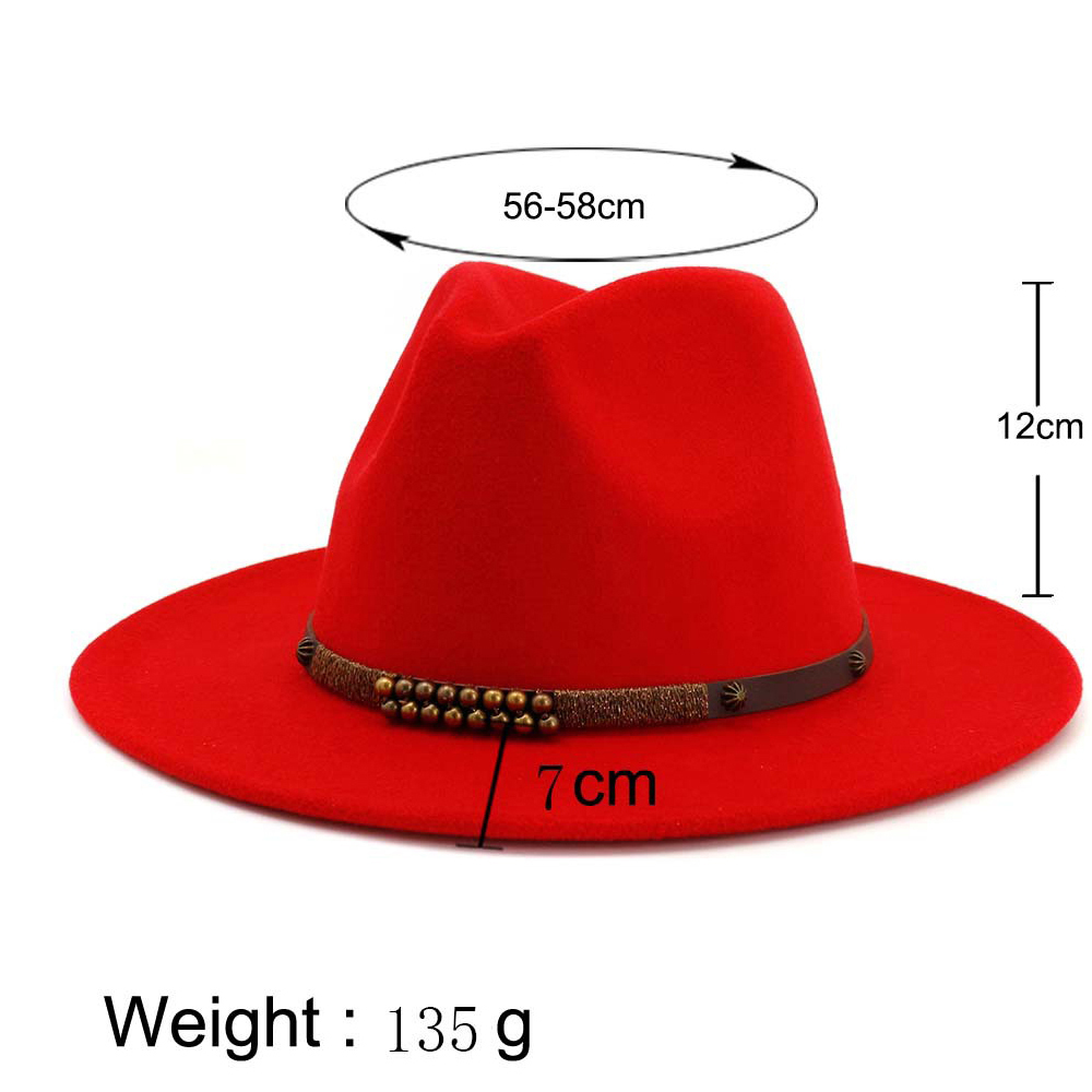 Men Women Fedora Hat With Belt Wide Brim Hat Ladies Winter Hat Pop Jazz Hat