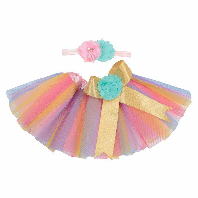 7 Kleuren Mode Meisjes Baby Set Strik Tutu Rok Bloem Hoofdband Fotografie Prop Kostuum: Multicolor