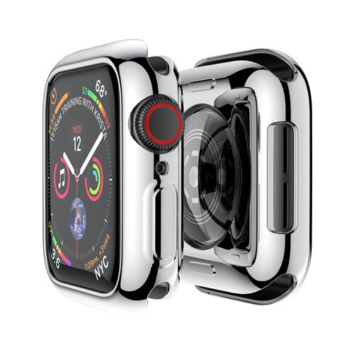 Cover Case Voor apple watch band 44mm/40mm apple watch 5 4 3 band 42mm/38mm iwatch screen protector siliconen beschermende bumper: sliver / 42mm series 3 2 1