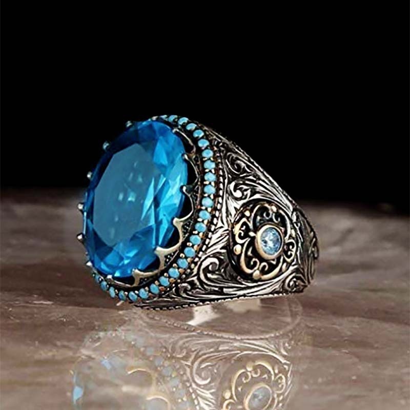 Blau Kristall Big Ringe für Frauen Vintage Einfache Hochzeit Ring Damen Hand Schmuck Ringe Femme Engagement Ring Weiblichen