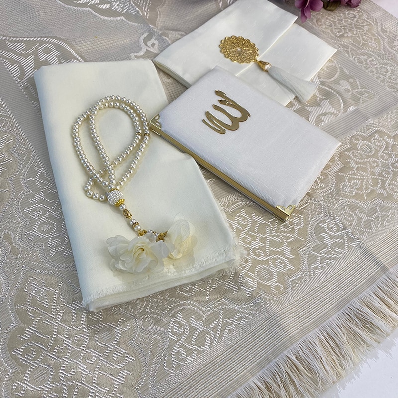 Ensemble de islamiques, tapis de prière blanc, en velours, livre Yaseen Tasbeeh, châle, faveurs du Coran, fête des mères musulmanes, Ramadan