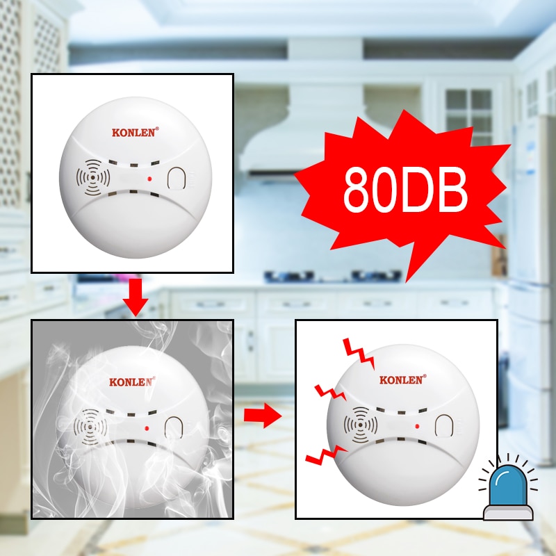 Konlen trådløs røykvarsler alarm sensor 433 mhz brannbeskyttelse til smarthus hus sikkerhetsalarm system