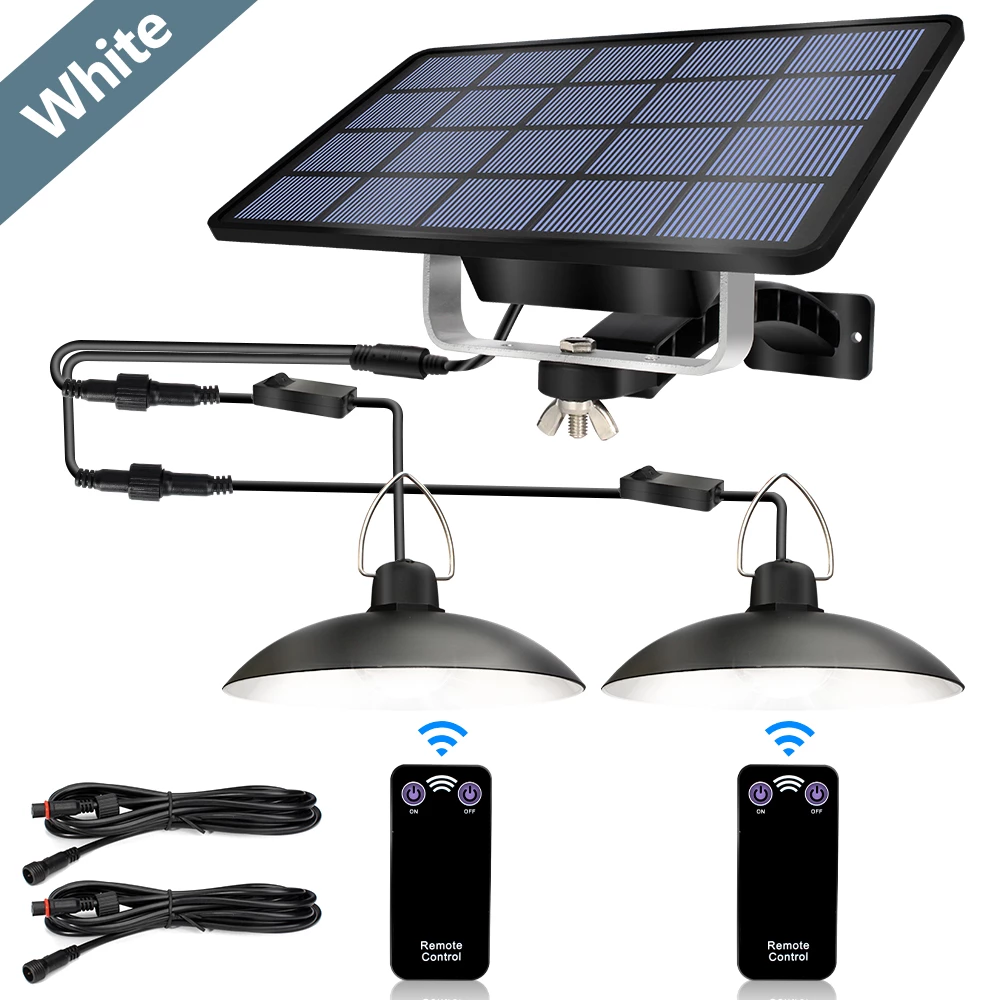 Double Head Solar Pendant Light Outdoor Waterproof Smart Light Control Split Remote Solar Lamp Garage Garden Solar Shed Light: Double-3