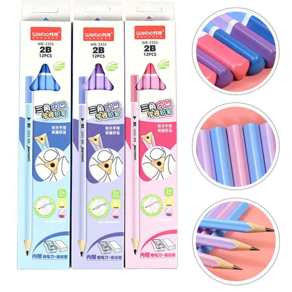3 Sets Students Triangle Pencils Writing Stationery Set Colored Drawing Pencils