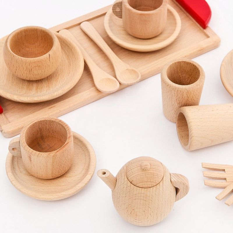 1Set Houten Servies Gereedschap Thee Pot Thee Beker Teatime Party Play Speelgoed Poppenhuis Miniatuur Keuken Servies Accessoires voor Kids