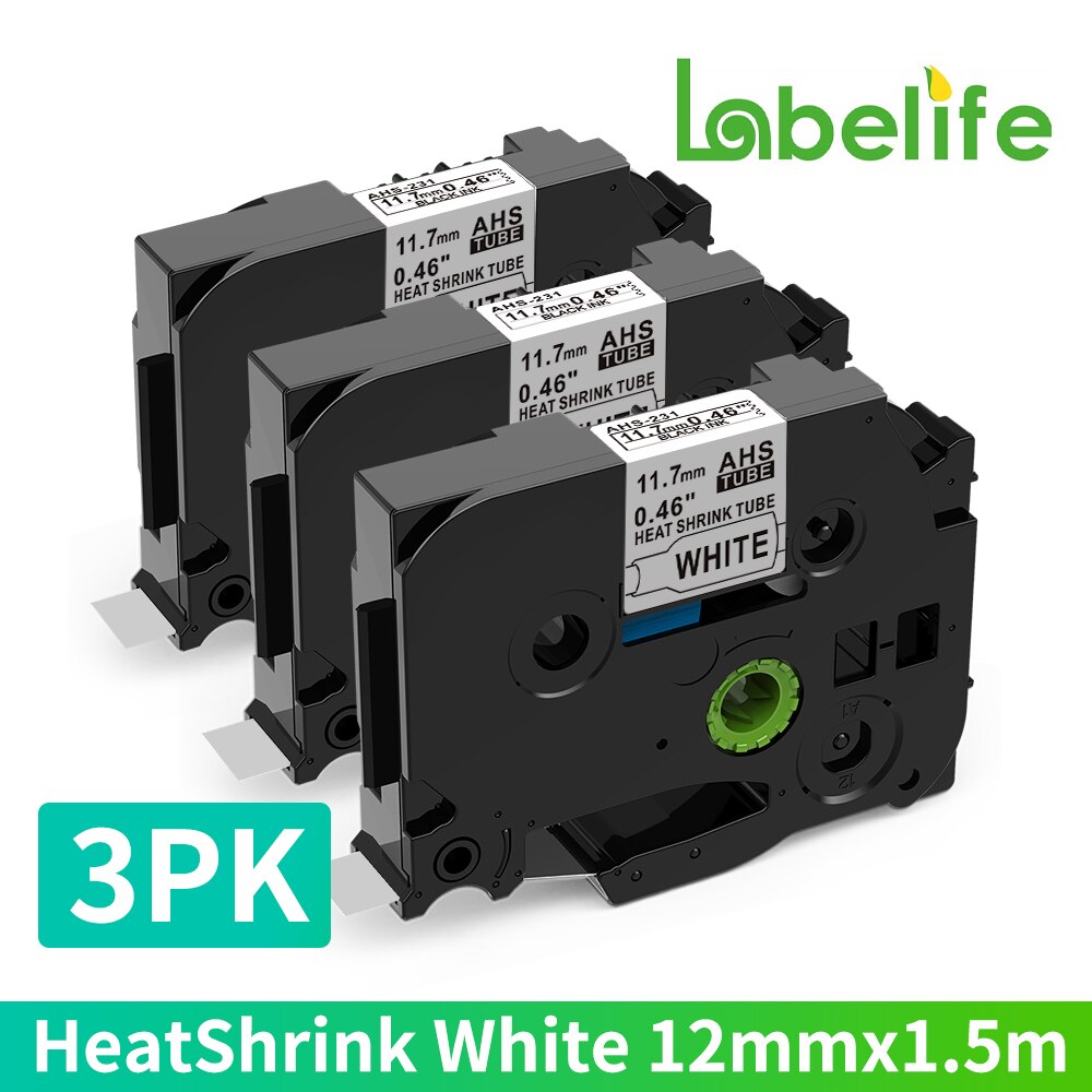 3PK Multisize HSe-231 Kompatibel für Bruder Industrielle Wärme Schrumpfen Rohr Bänder HSE-231 HSE-221 HSE241 251 211 631 für Kabel wickeln: 3P 231 Weiß 11.7mm