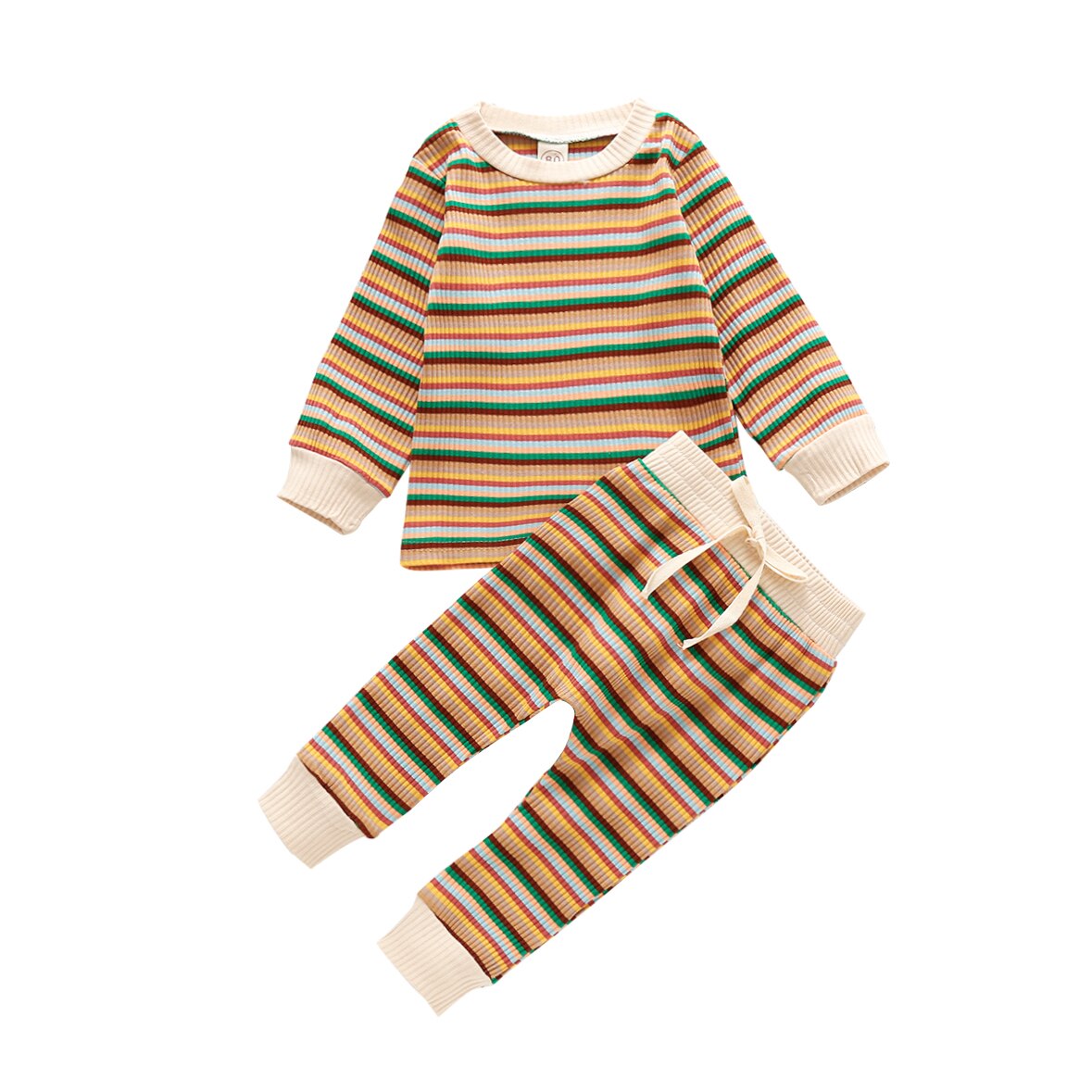 New Autumn Cotton Toddler Set di vestiti per bambini a righe a costine per bambini ragazze ragazzi abbigliamento per la casa pigiami maglie a manica lunga + pantaloni Set 2 pezzi: brown / 100CM