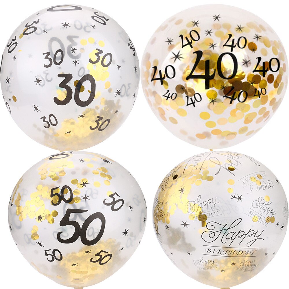 5Pcs Ballon 30 40 50th Happy Birthday Age Confetti Filled Balloons Wedding Party Decor Decoration Adult Kids Latex Ballon