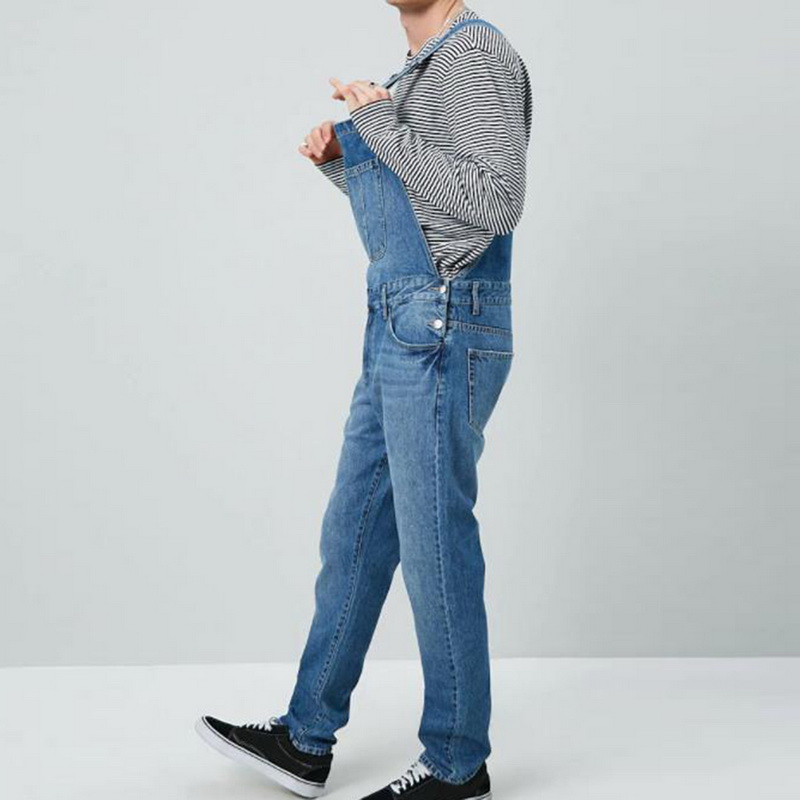 Shujin homme pantalon confortable pantalon simple décontracté coupe ajustée pleine longueur Multi poche Denim salopette combinaisons hommes denim