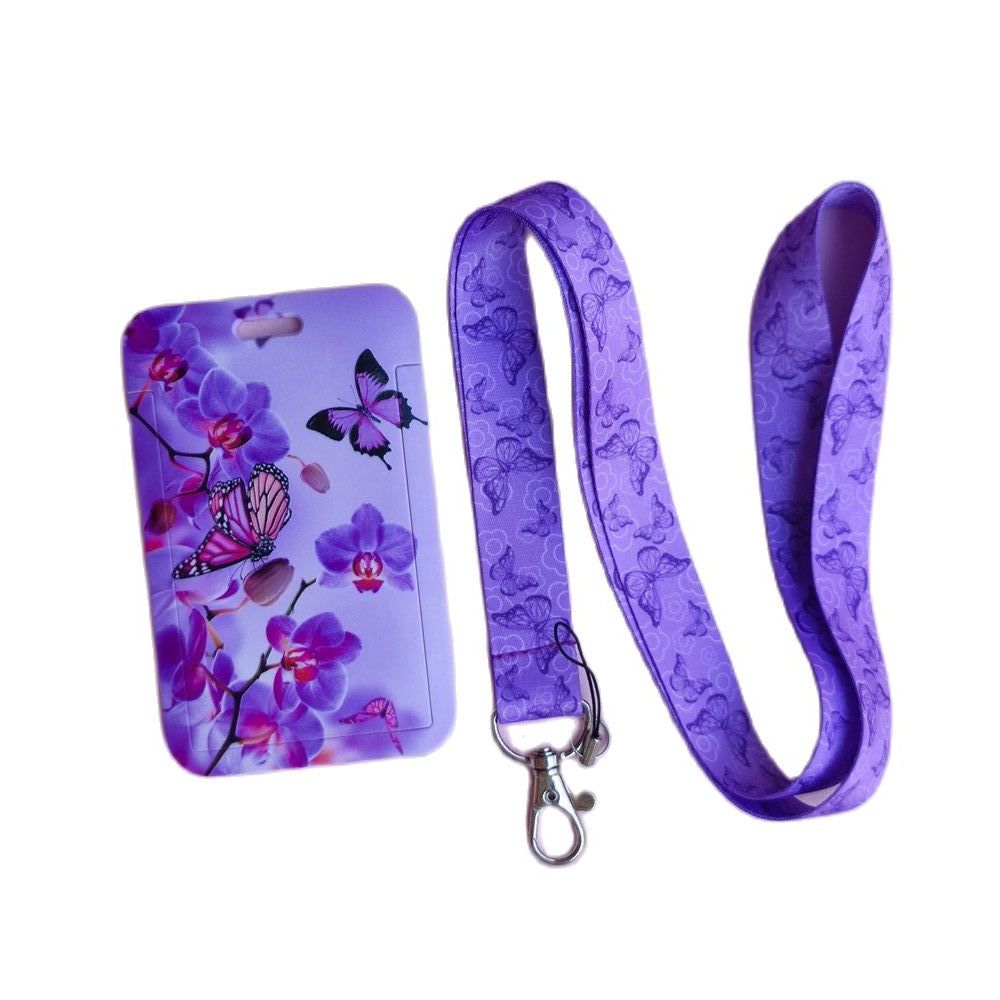 Farfalla modello cartone animato ID porta carte di credito studenti Bus Card Case cordino visita porta identità Badge Card Cover