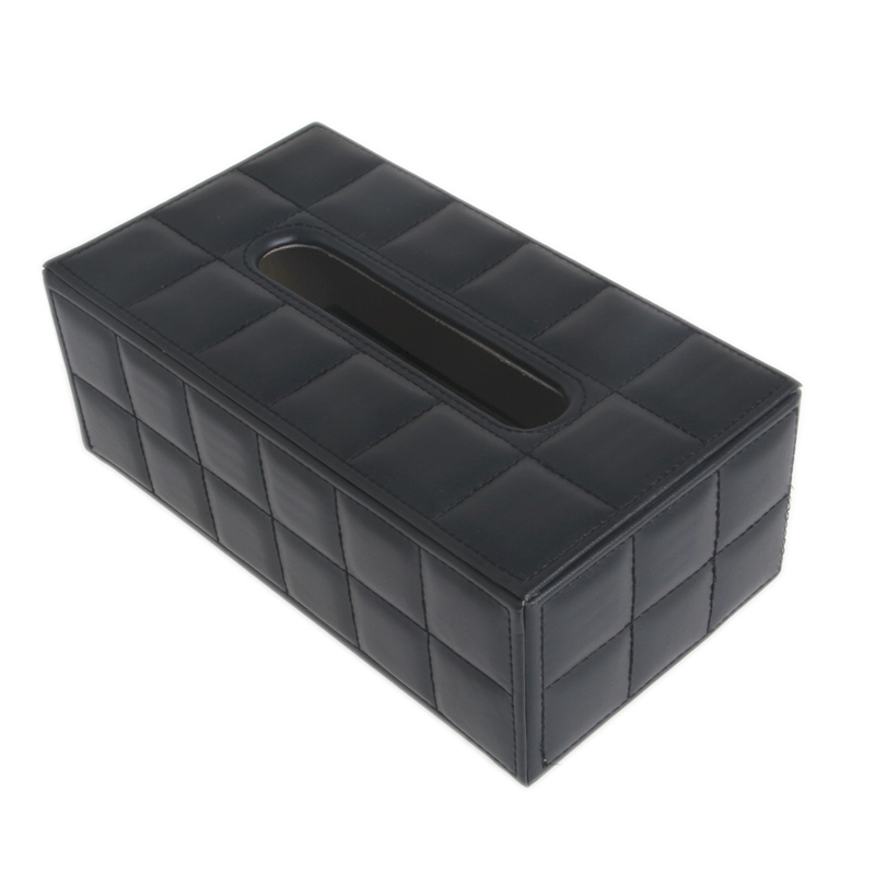 Soporte para caja de pañuelos de cuero sintético para la cocina o el coche, funda rectangular para servilletas, soporte organizador para el hogar: black