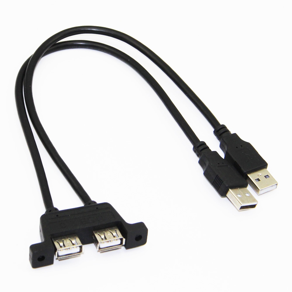 Bochara Dual USB 2.0 Male to Dual USB 2.0 Female USB 2.0 Extension Cable with Screw Panel Mount Male to Female 30cm 50cm