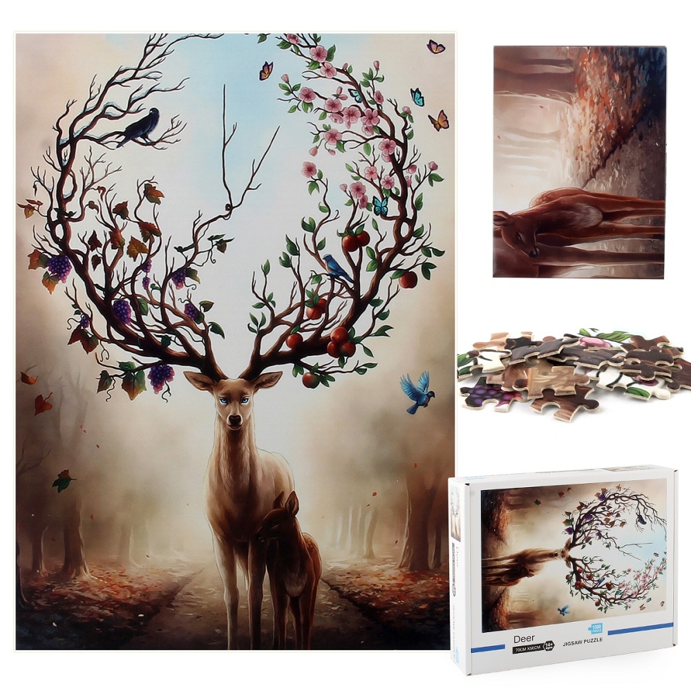 Jigsaw Puzzles 1000 Piece Puzzles for Adult Kids Educational Intellectual Decompressing Fun Family Game-Deer