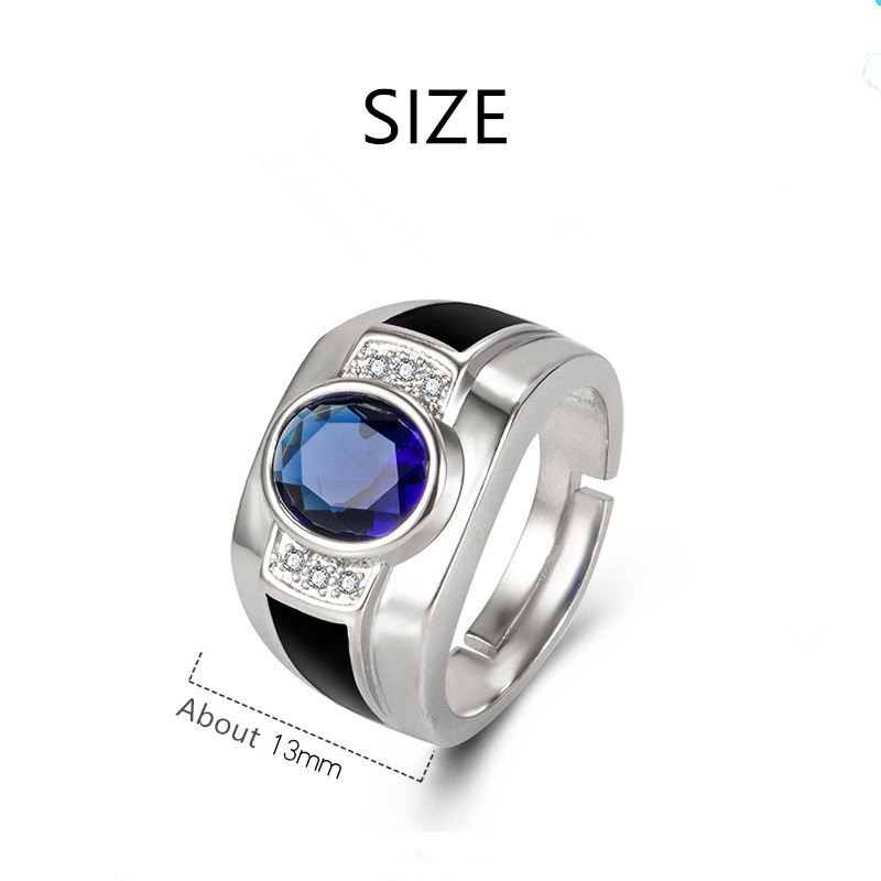 DAIWUJAN Luxury Blue Crystal Adjustable Ring for Men Hiphop Silver Color Cubic Zircon Sapphire Ring Male Party Accessories