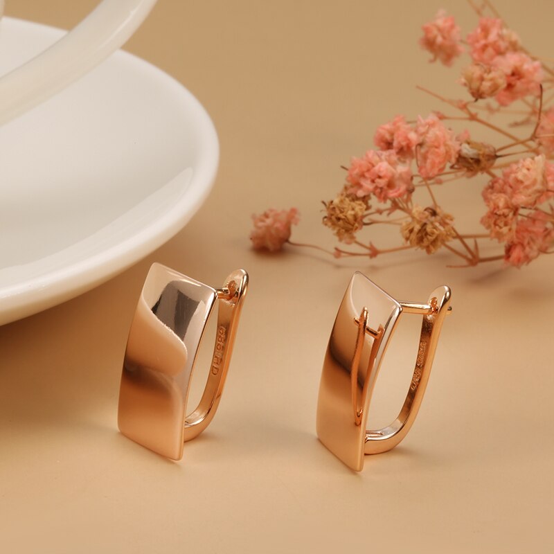 Kinel Glossy Dangle Earrings 585 Rose Gold Simple Square Earrings For Women Daily Fine Jewelry