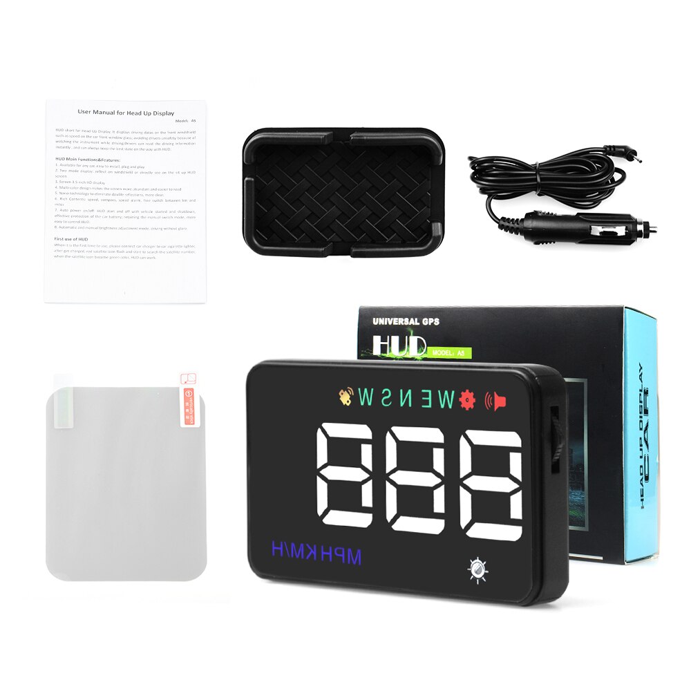 Newly Universal Car HUD GPS Speedometer Speedo Head Up Display A5 Digital Over Speed Alert Windshield Projetor Auto Navigation