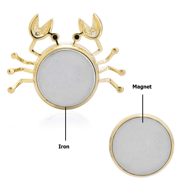 Wuli&baby Magnet Crab Brooches Cute Lovely Pearl Crab Animal Collar Brooch Pins