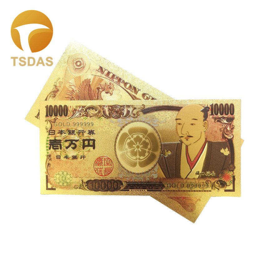 24k Gold Plated Banknote Japan 10000 Yen Gold Foil Note Fancy Collectable Banknotes Value 10pcs/lot